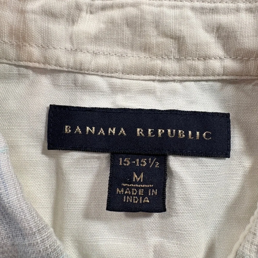 Banana Republic Linen Shirt Mens Medium Plaid Long Sleeve Button Down Casual